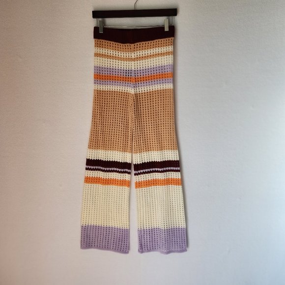 LOVEU.DEAR Knitted Crochet Casual Beach Pants Elastic Waist Colorblock - Picture 2 of 11